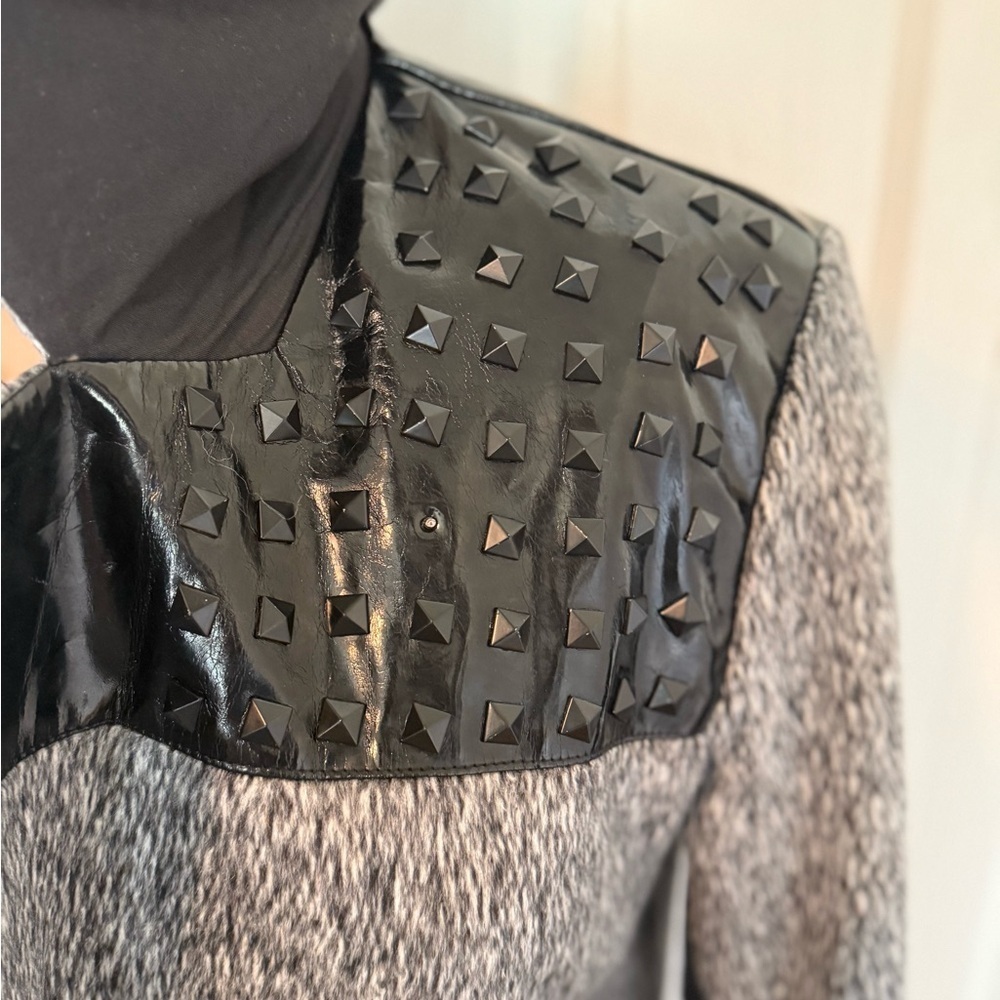 English Rose Studded Moto Gray Black Faux Leather Coat M/L Edgy - Picture 5 of 9